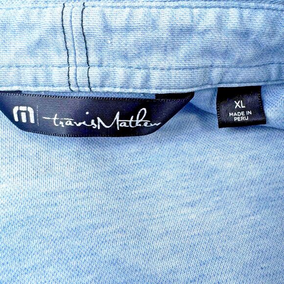 Travis Mathew Polo Shirt Men XL Blue Heather Pima Cotton Performance Golf Casual - Picture 2 of 10